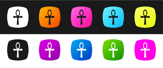 Set Cross ankh icon isolated on black and white background. Egyptian word for life or symbol of immortality. Vector