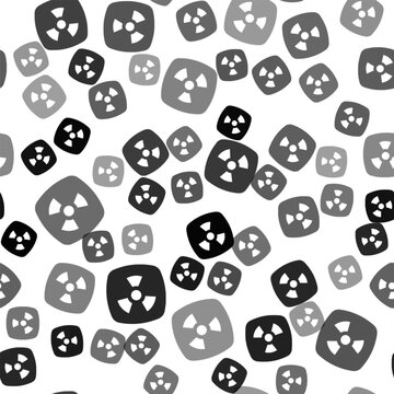 Black Radioactive icon isolated seamless pattern on white background. Radioactive toxic symbol. Radiation hazard sign. Vector