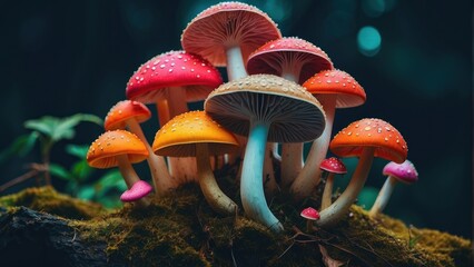 Psychedelic Fungi Fantasy Vibrant Decorative Mushrooms for Whimsical Decor