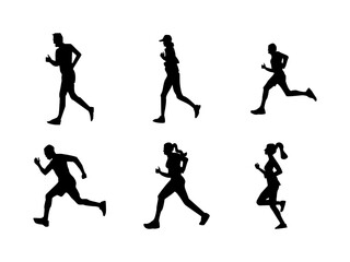 Running People Silhouettes Set