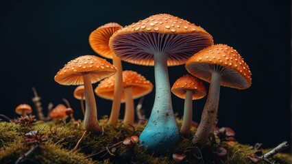 Psychedelic Fungi Fantasy Vibrant Decorative Mushrooms for Whimsical Decor - obrazy, fototapety, plakaty