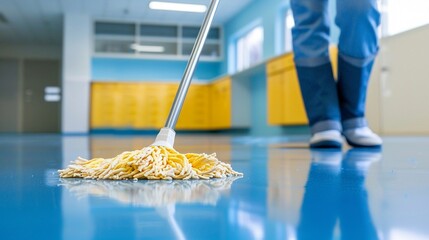 Mop Floors After sweeping, mop hard floors with a suitable cleaner to remove any remaining dirt or stains Pay special attention to hightraffic areas like the kitchen and entryways ,photographic style - obrazy, fototapety, plakaty