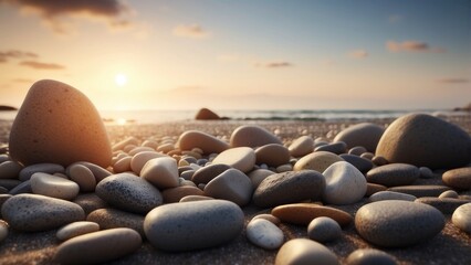 Oceanic Pebbles Wallpaper of Beach Stones - obrazy, fototapety, plakaty