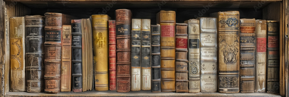 Poster a bookshelf filled with numerous books of different sizes and colors, neatly arranged in rows and co