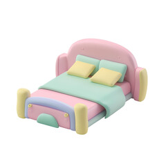 Bed icon, 3D render clay style, studio short, pastel color, isolated on transparent background 
