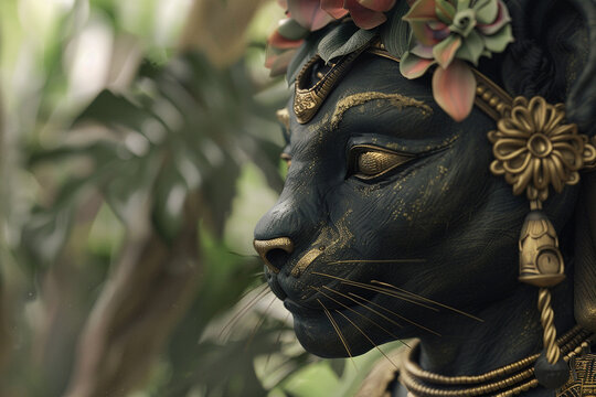 Amidst the whispers of the tropical jungle, the essence of Sekhmet fuels a masterpiece rooted in belief. Hyper-realistic details emerge under a dolly shot