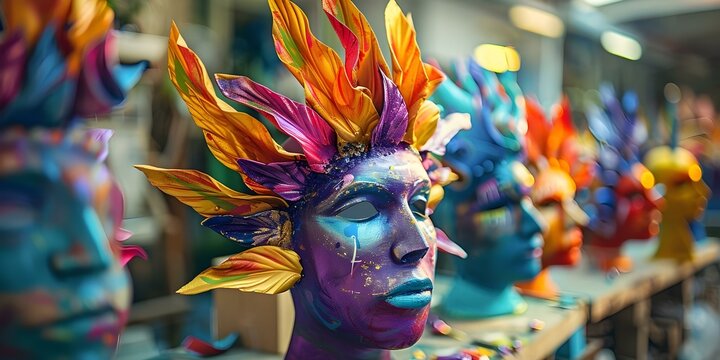 Behind the scenes at a Mardi Gras parade workshop creating colorful props and floats for the parade. Concept Mardi Gras Parade, Parade Workshop, Colorful Props, Float Building, Behind the Scenes