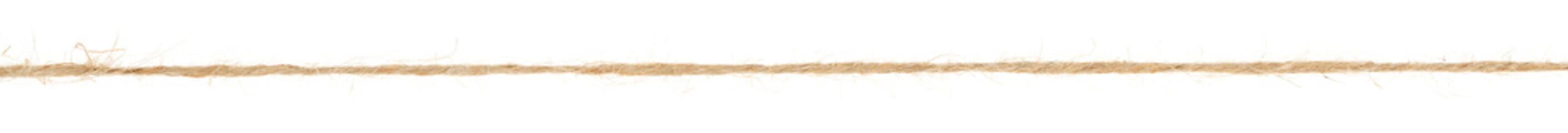 Piece of brown twine isolated on white background. jute rope - obrazy, fototapety, plakaty