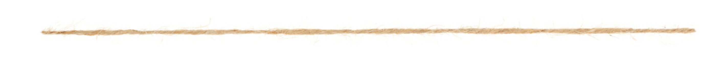 Piece of brown twine isolated on white background. jute rope - obrazy, fototapety, plakaty