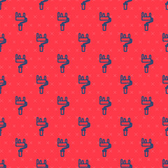 Blue line Paint roller brush icon isolated seamless pattern on red background. Vector
