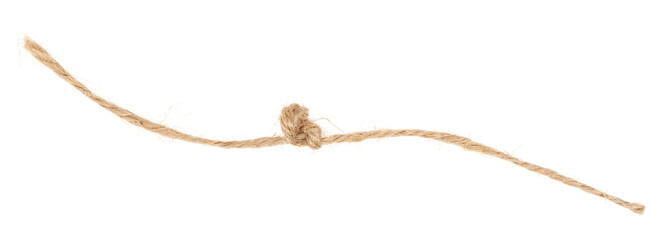 Piece of brown twine isolated on white background. jute rope
