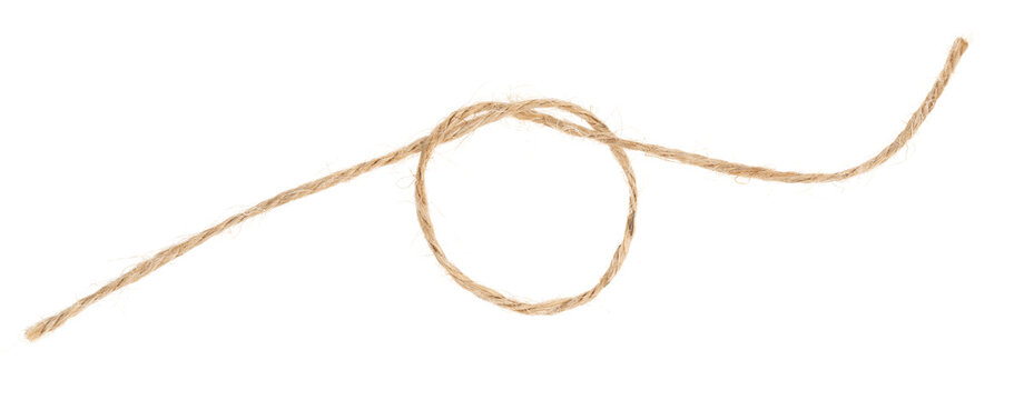 Piece of brown twine isolated on white background. jute rope