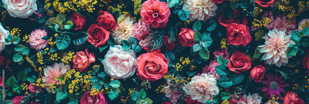 Poster assorted floral arrangements hanging on a wall, adding color and vibrancy to the space