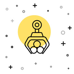 Black line Grapple crane grabbed a log icon isolated on white background. Forest industry. Industrial crane for lumber trunk wood production. Random dynamic shapes. Vector