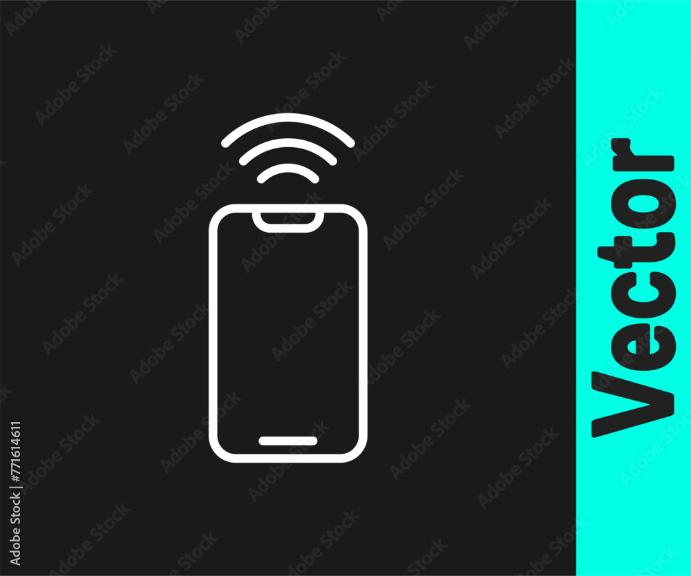 Poster white line smartphone with free wi-fi wireless connection icon isolated on black background. wireles