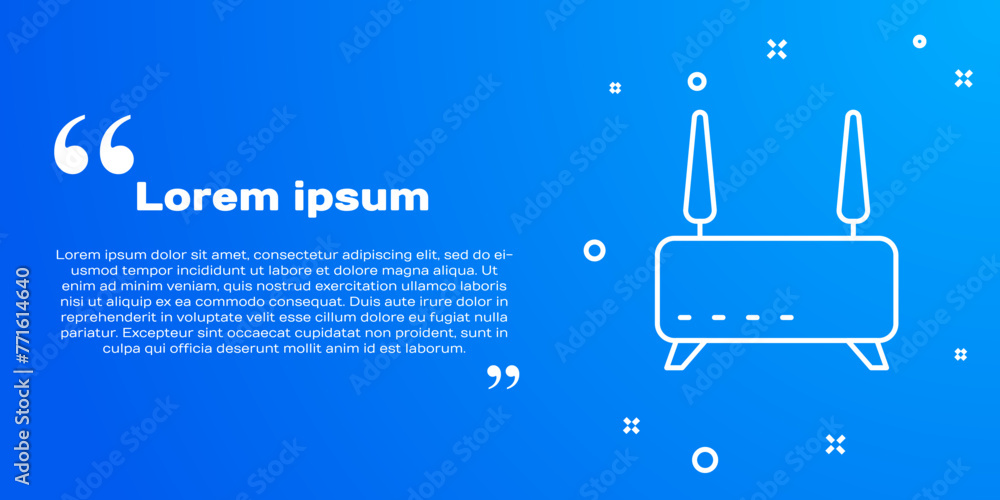 Poster white line router and wi-fi signal icon isolated on blue background. wireless ethernet modem router.
