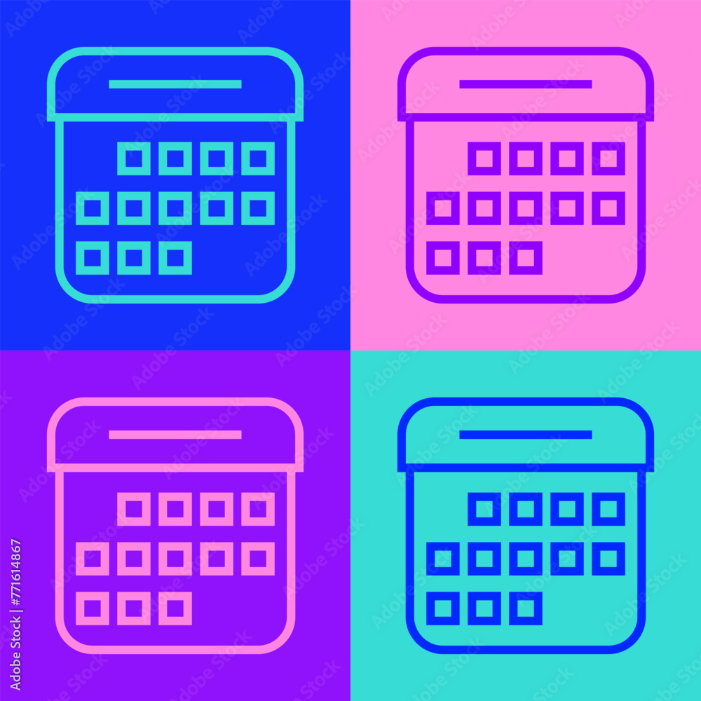 Poster pop art line calendar icon isolated on color background. event reminder symbol. vector