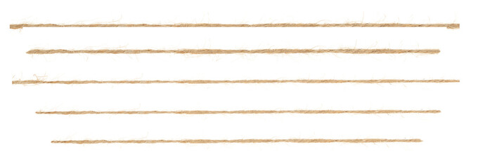 Сollage piece of brown twine isolated on white background. set jute rope