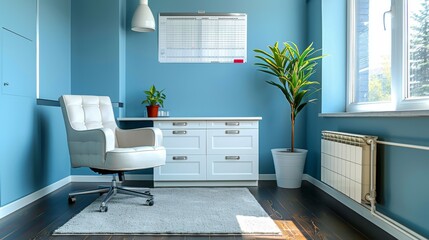 Detailed consultation room with a healthcare provider offering medication therapy management advice, next to an immunization chart