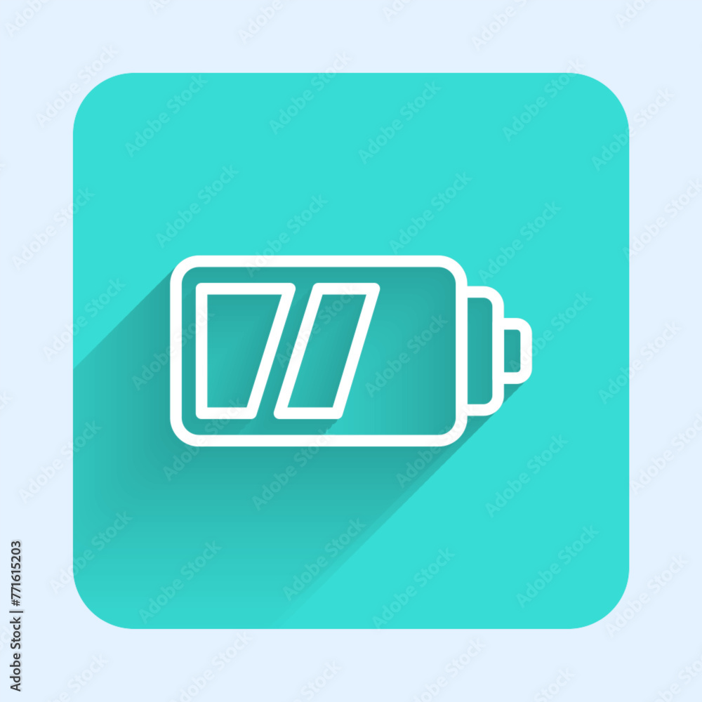 Aufkleber white line battery for camera icon isolated with long shadow background. lightning bolt symbol. gree
