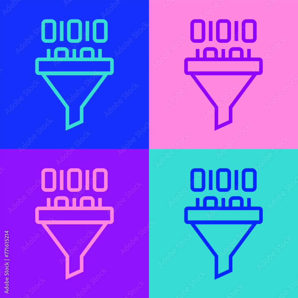 Poster pop art line binary code icon isolated on color background. vector