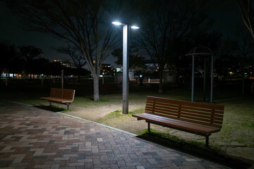 街灯のある深夜の公園