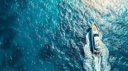 Yacht on the water surface from top view
