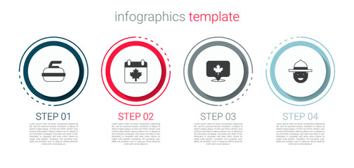 Set Stone for curling, Canada day with maple leaf, Canadian and ranger hat. Business infographic template. Vector