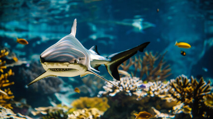 Shark Swimming Among Other Fish in Aquarium