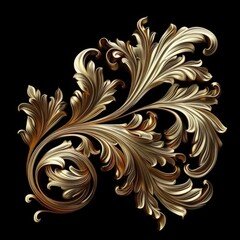 Detailed gold design stands out against a stark black background in this ornate composition
