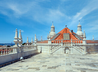 Roof with white towers.  Monastery of St. Vincent Outside the Walls, or Church (Iglesia) de Sao Vicente de Fora in Lisbon, Portugal.