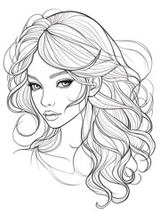 Girl sketch with line smoothly outline shape coloring page, white background, ai generated 