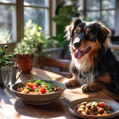Premium organic dog food brand, featuring natural ingredients like freerange chicken and organic vegetables, packaged in ecofriendly materials, emphasizing health and sustainability