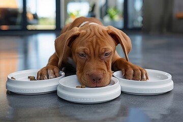 Smart dog bowl that tracks eating habits and nutritional intake, syncing with a mobile app to provide health insights and dietary recommendations