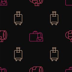 Set line Jet engine turbine, Suitcase and on seamless pattern. Vector