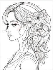 Girl sketch with line smoothly outline shape coloring page, white background, ai generated 
