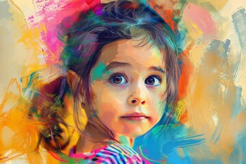 Adorable little girl portrait with vibrant colors, digital painting - Powered by Adobe