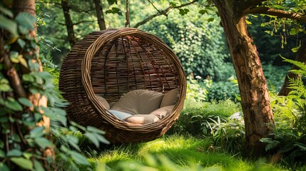Wicker swing for the garden from branches, nest.