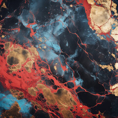 Gold, black, red, and blue marble background