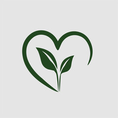Nature love logo - heart and green leaf symbol. Ecology and environment, health and herbal medicine vector icon.
