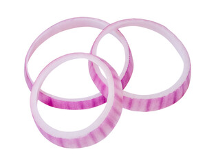 Top view set of red or purple onion slices or onion rings in stack isolated with clipping path in png file format