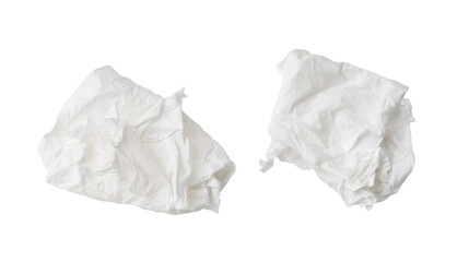 Top view set of crumpled tissue paper balls after use in toilet or restroom isolated with clipping...