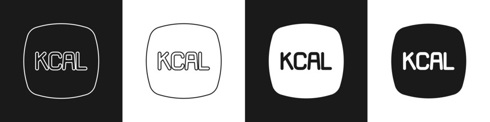 Set Kcal icon isolated on isolated on black and white background. Health food. Vector
