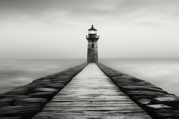 A lighthouse stands tall and steady amidst the swirling fog, casting its guiding light across the lonely sea.The concept of loneliness and hope is depicted through this striking image. - 771619834