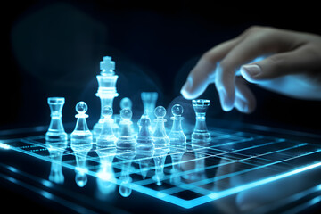 Cyber chess with technology background. Business strategy concept