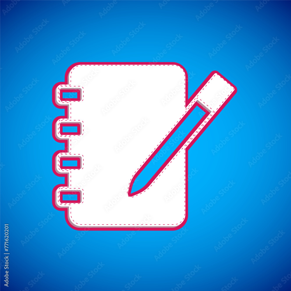 Poster white notebook icon isolated on blue background. spiral notepad icon. school notebook. writing pad. 