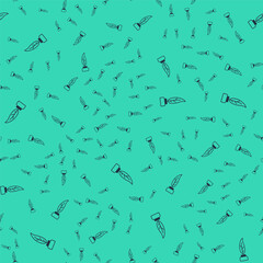 Black Feather and inkwell icon isolated seamless pattern on green background. Vector