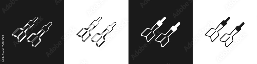 Poster set dart arrow icon isolated on black and white background. vector