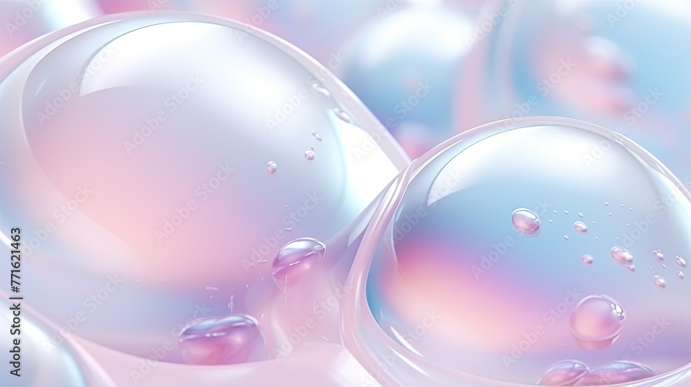 Poster abstract background with soft bubbles in pink and blue light. holographic bubbles backdrop.