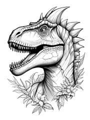 Tattoo art Dinosaur hand drawing and sketch with line smoothly outline shape coloring page, white background, ai generated 